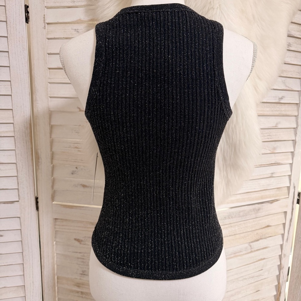 No Boundaries Black Metallic Ribbed Tank Top - Picture 3 of 4